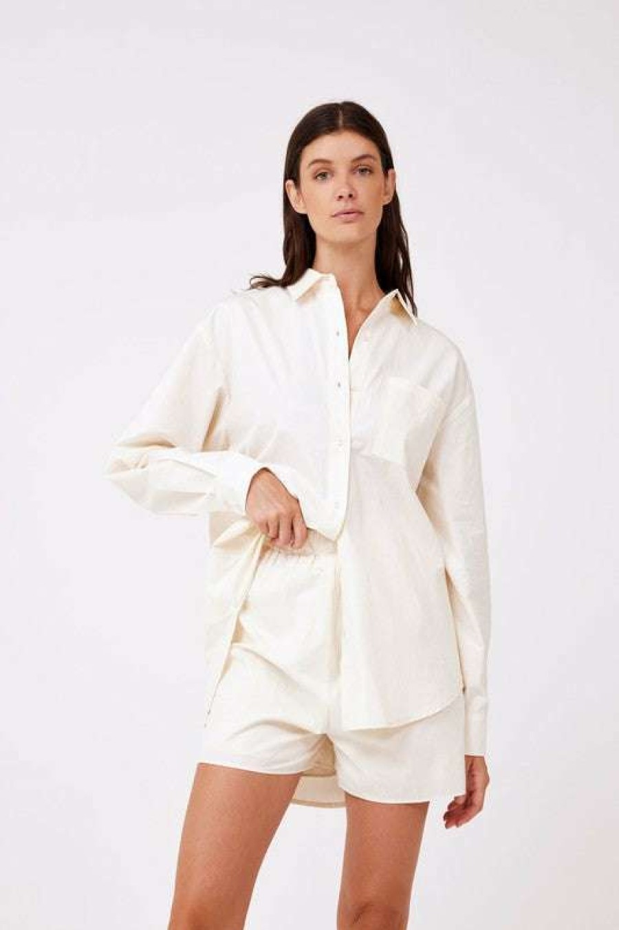 Blouses * | Particular Essence Poplin Shirt Oyster