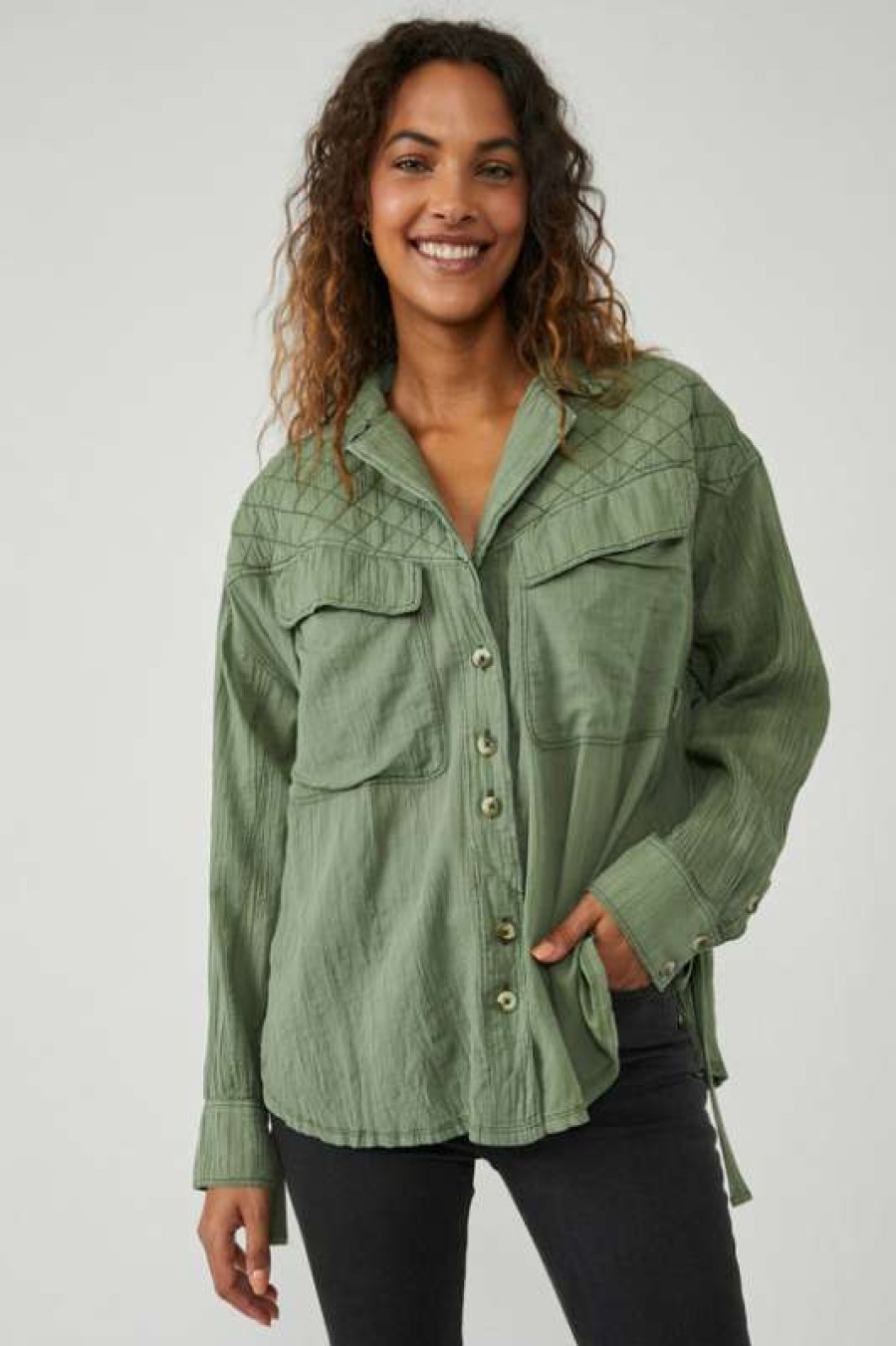 Blouses * | Especial Free People: Silver Lining Top Ferngully