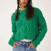 Crop * | Exceptional Free People: Cutting Edge Cable Pullover Green Bee