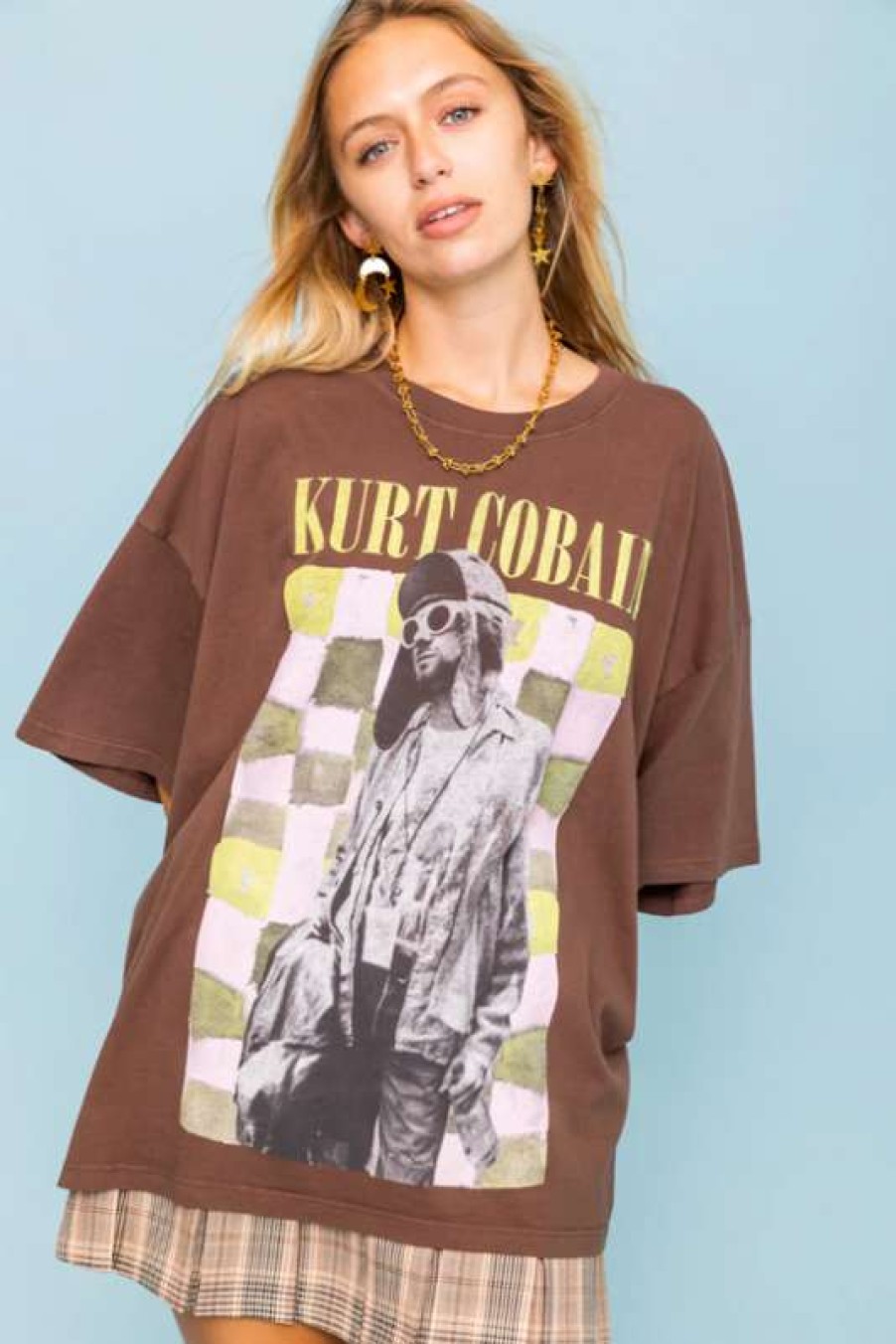 Tops * | Beautiful Daydreamer: Kurt Cobain Checker Os Tee