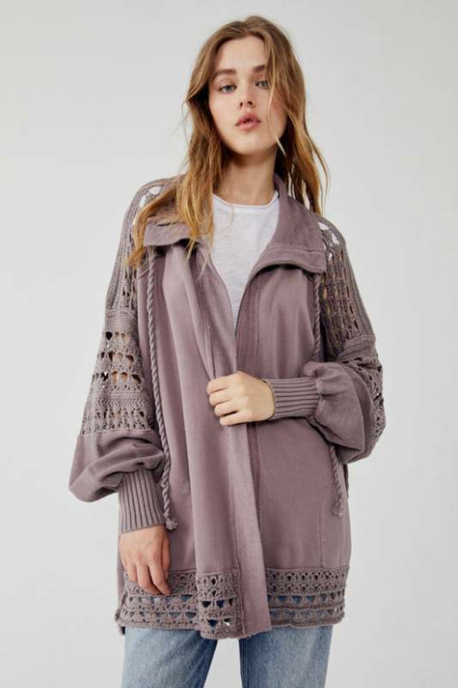 Cardigans * | Particular Free People: Dune Bug Cardi Elderberry