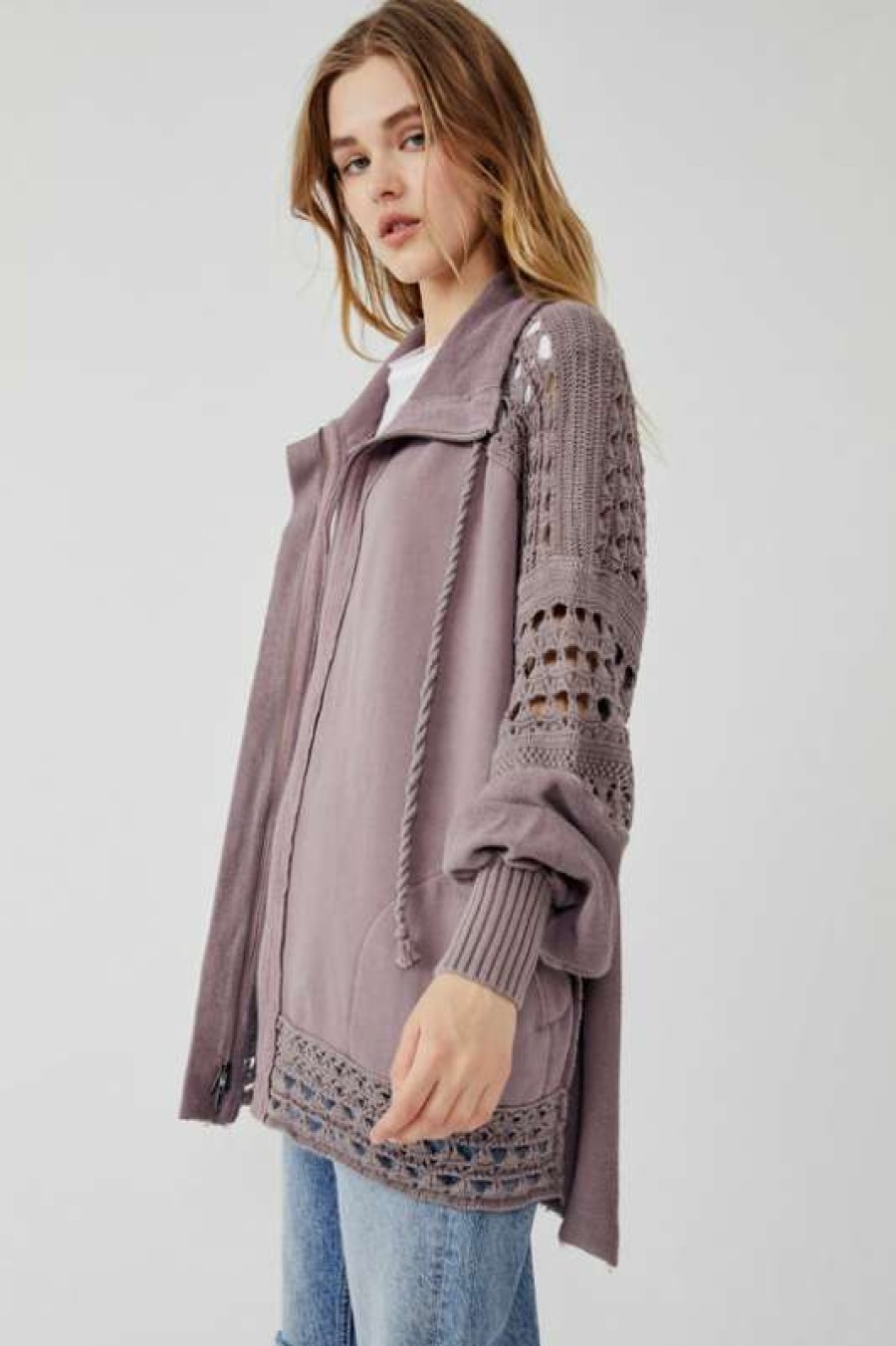 Cardigans * | Particular Free People: Dune Bug Cardi Elderberry