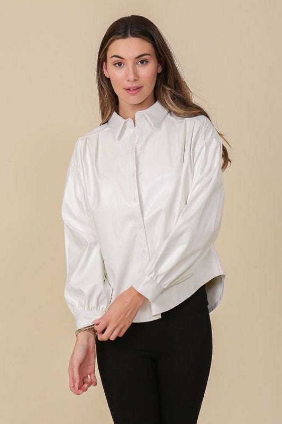 Blouses * | Unordinary Rocker Pleather Blouse Off White