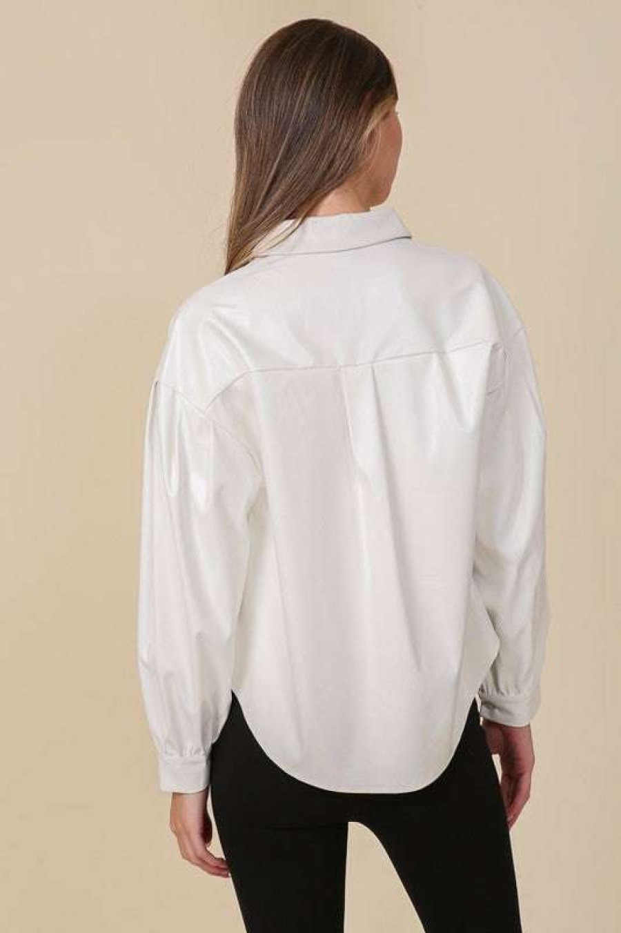 Blouses * | Unordinary Rocker Pleather Blouse Off White