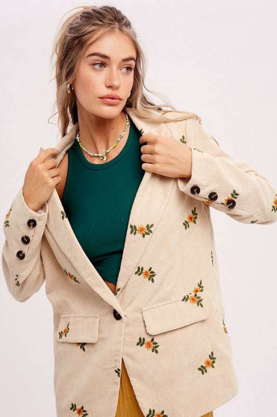 Jackets * | Diaphanous Wildflower Corded Blazer Natural