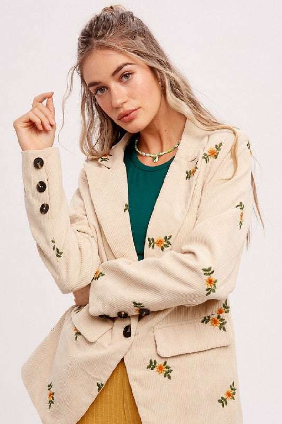 Jackets * | Diaphanous Wildflower Corded Blazer Natural