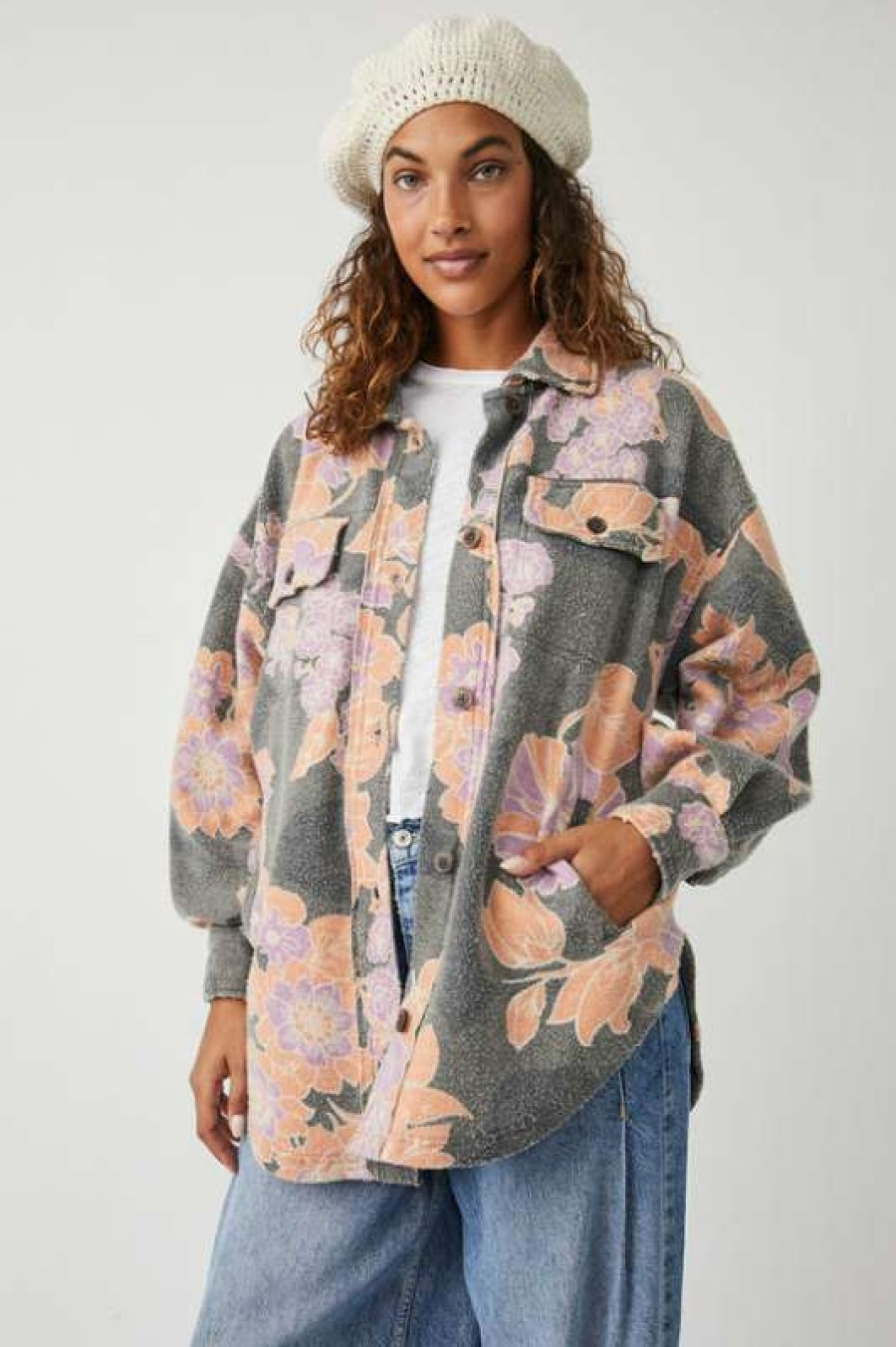 Jackets * | Exceptional Free People: Printed Ruby Jacket Charcoal Combo