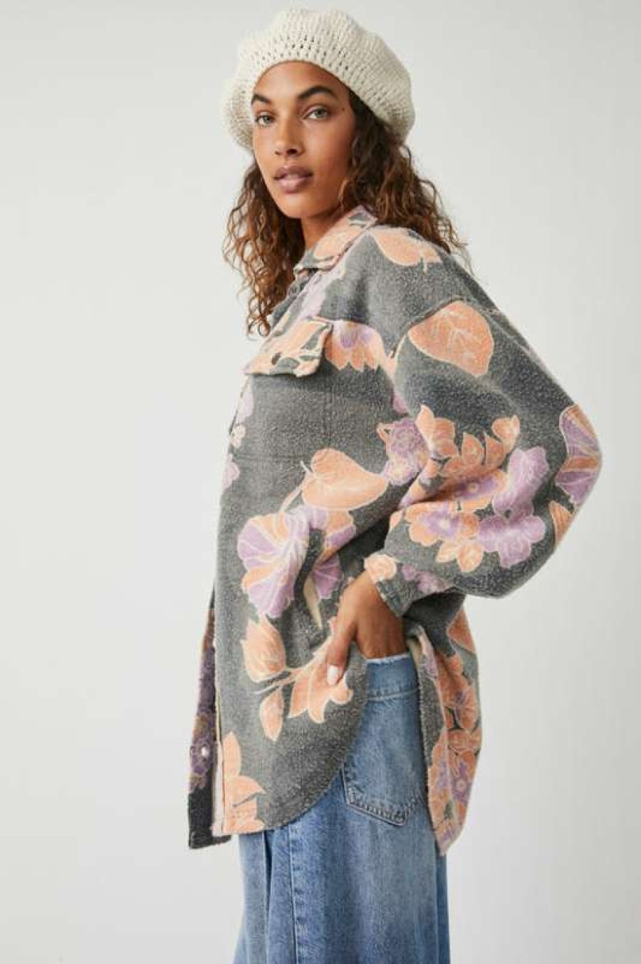 Jackets * | Exceptional Free People: Printed Ruby Jacket Charcoal Combo