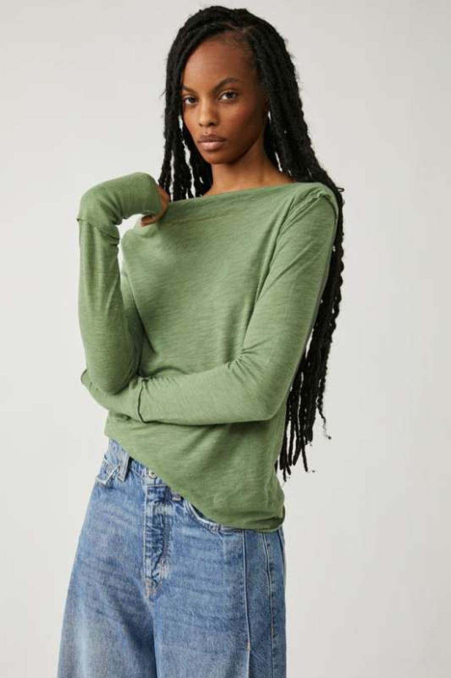 Basics * | Exquisite Free People: Kimmi Long Sleeve Green Bee