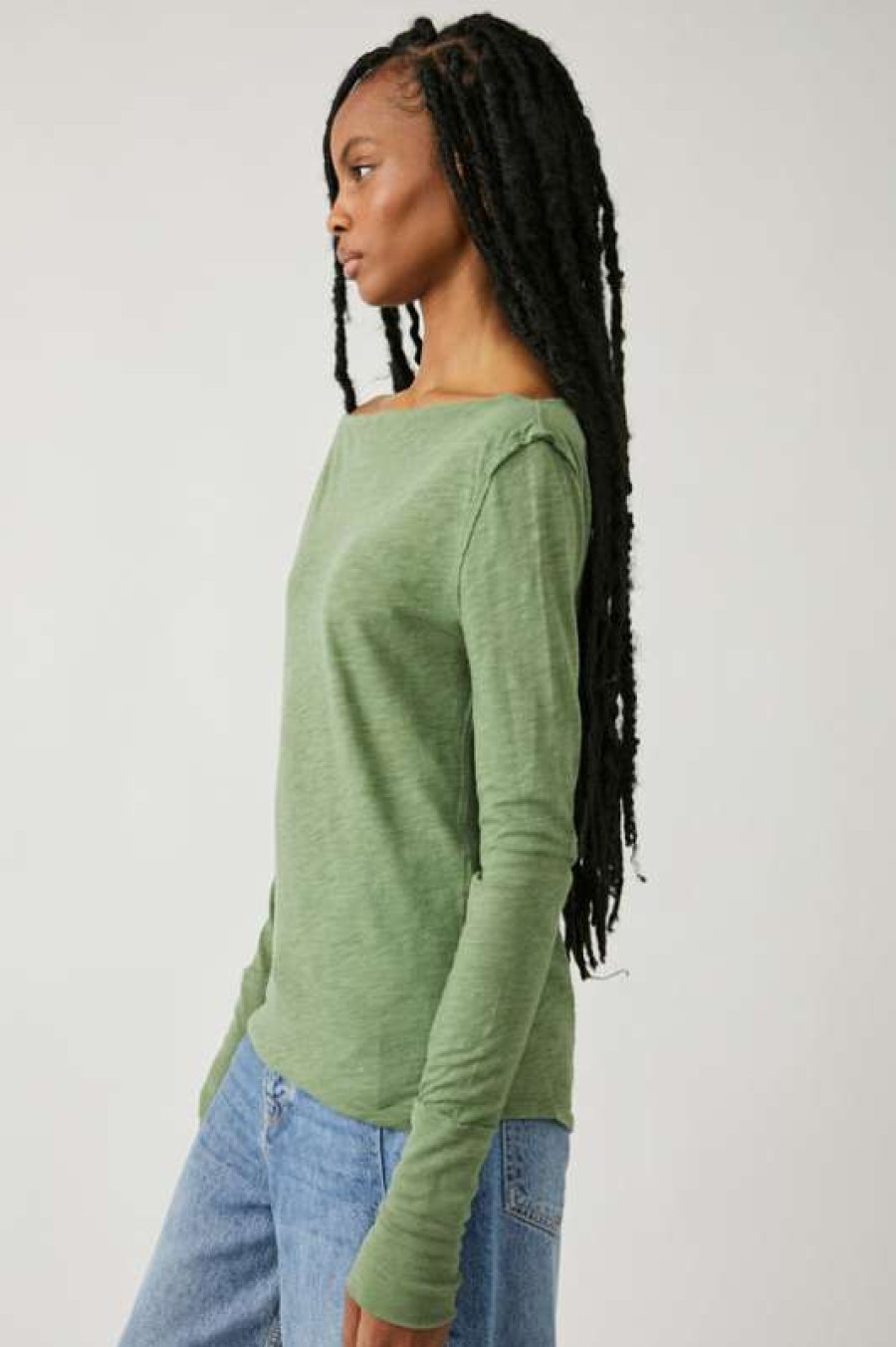 Basics * | Exquisite Free People: Kimmi Long Sleeve Green Bee