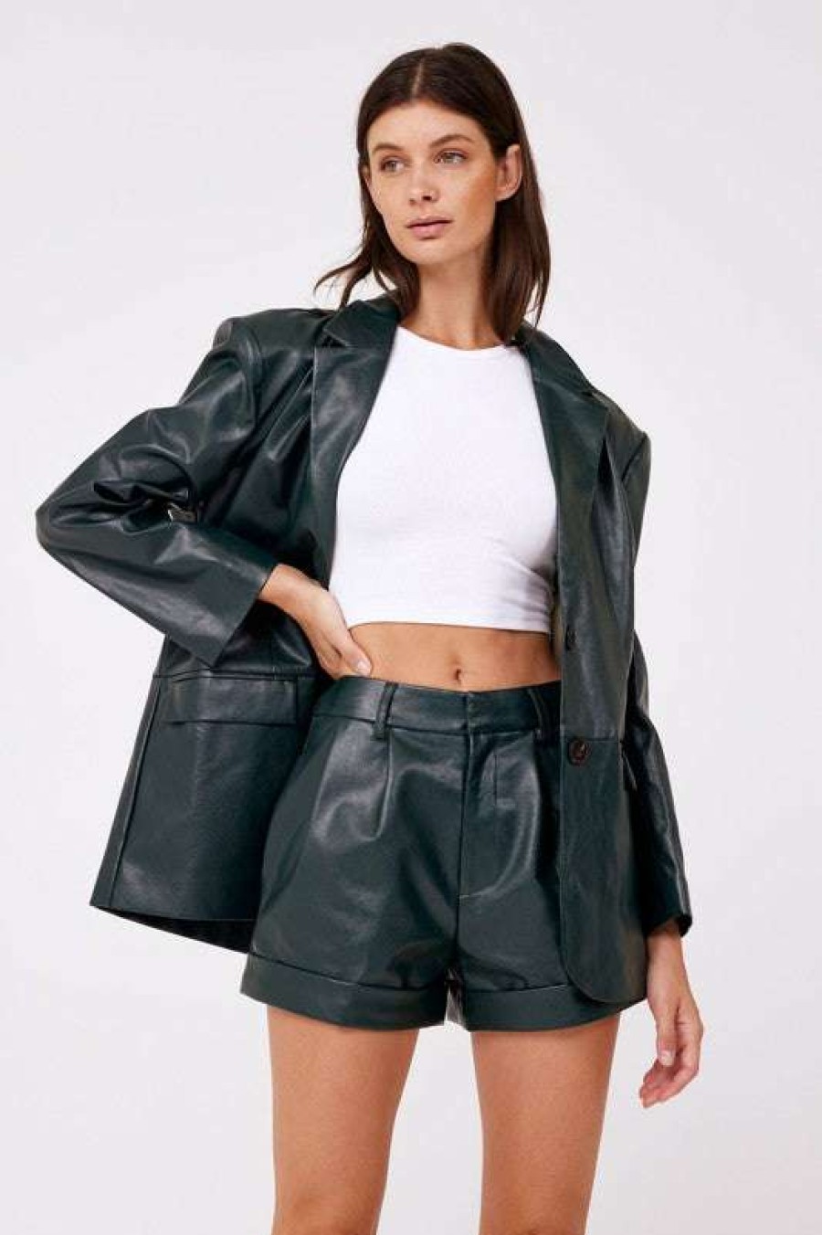 Jackets * | Exquisite Huntress Vegan Leather Blazer Green