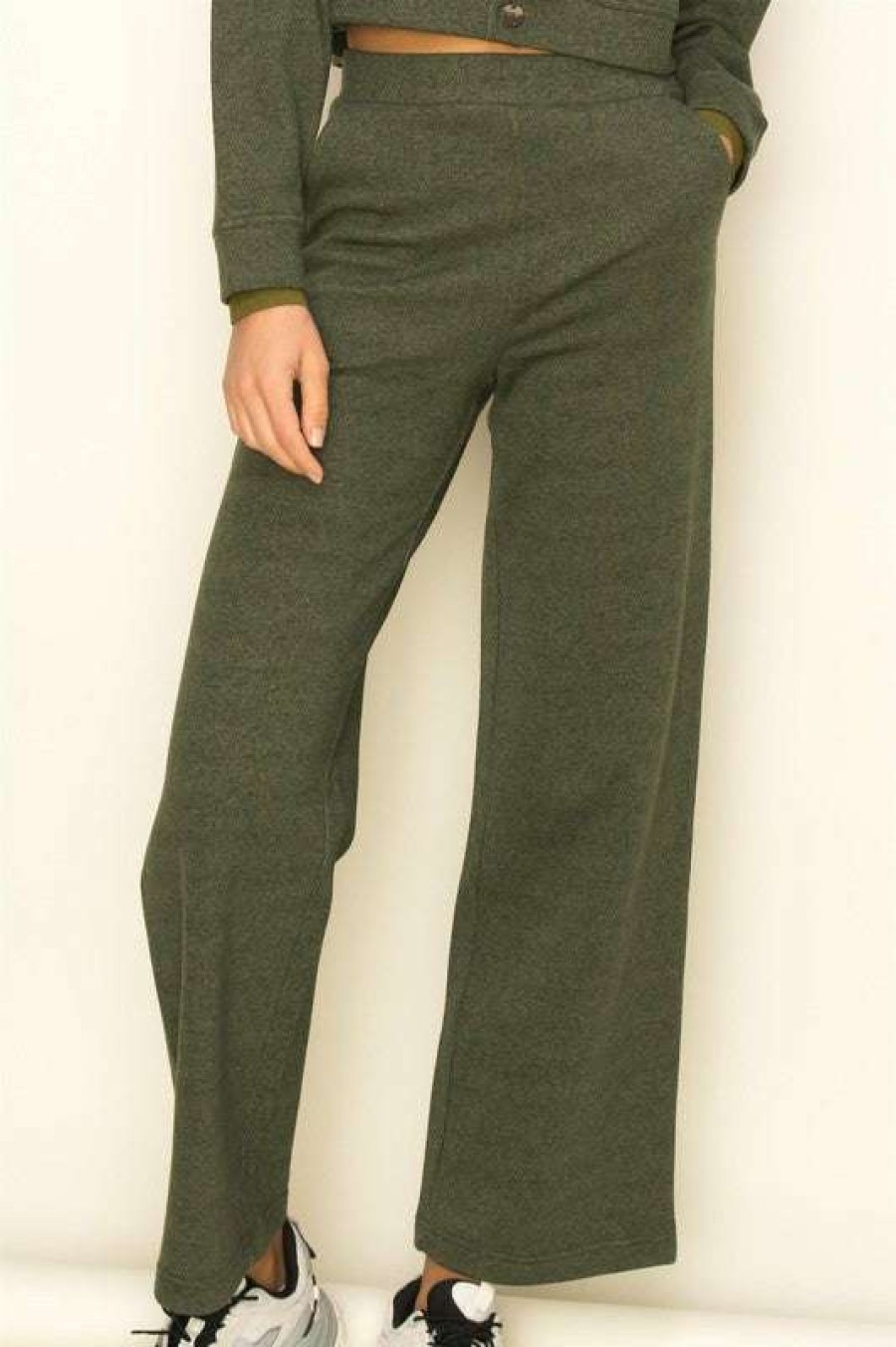 Pants * | Unique Chic Side Wide Leg Pants Hunter Green