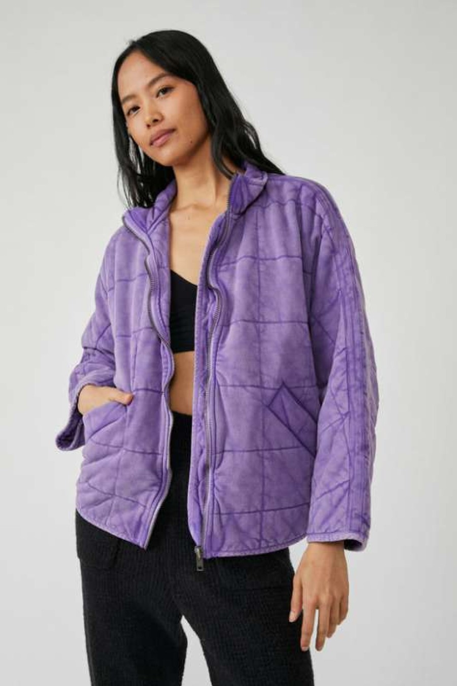 Jackets * | Unique Free People: Dolman Quilted Knit Jacket Moonberry