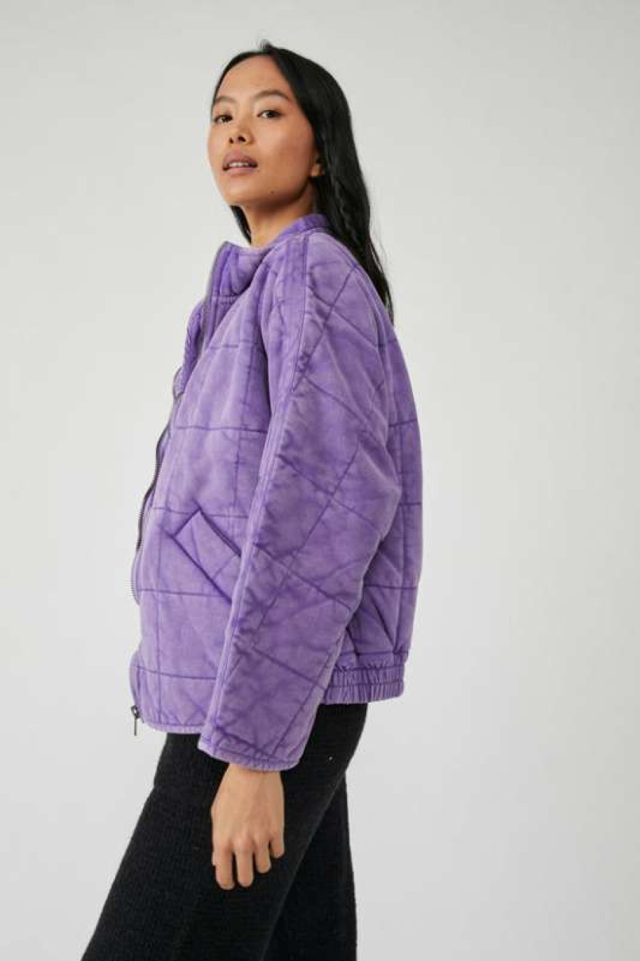 Jackets * | Unique Free People: Dolman Quilted Knit Jacket Moonberry