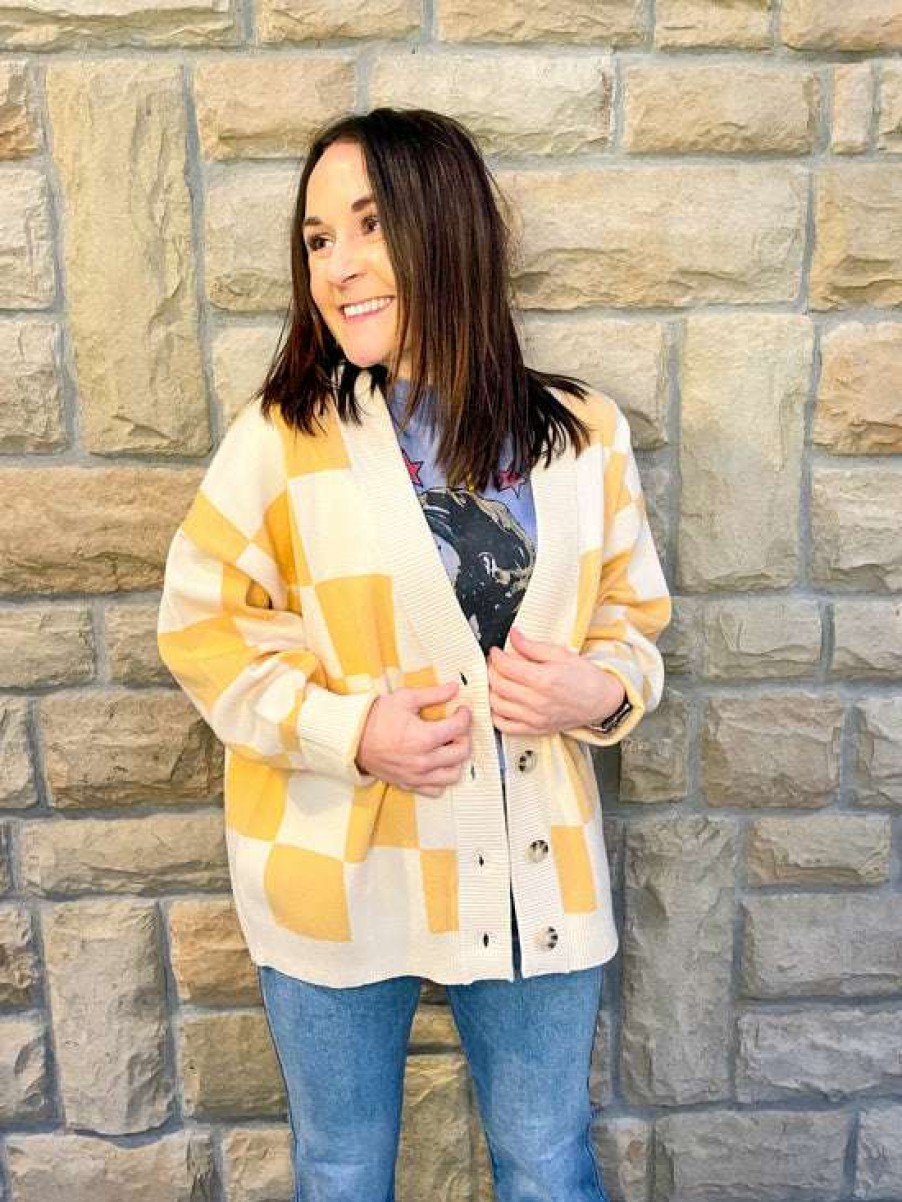 Cardigans * | Hottest Pawn Check Cardigan Banana