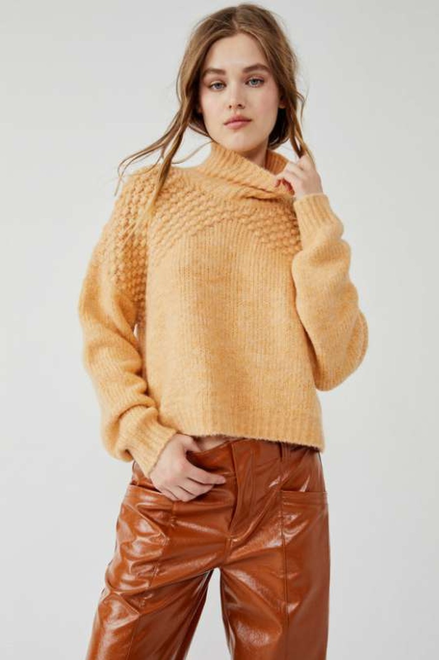 Sweaters * | Unordinary Free People: Bradley Pullover Camel Heather