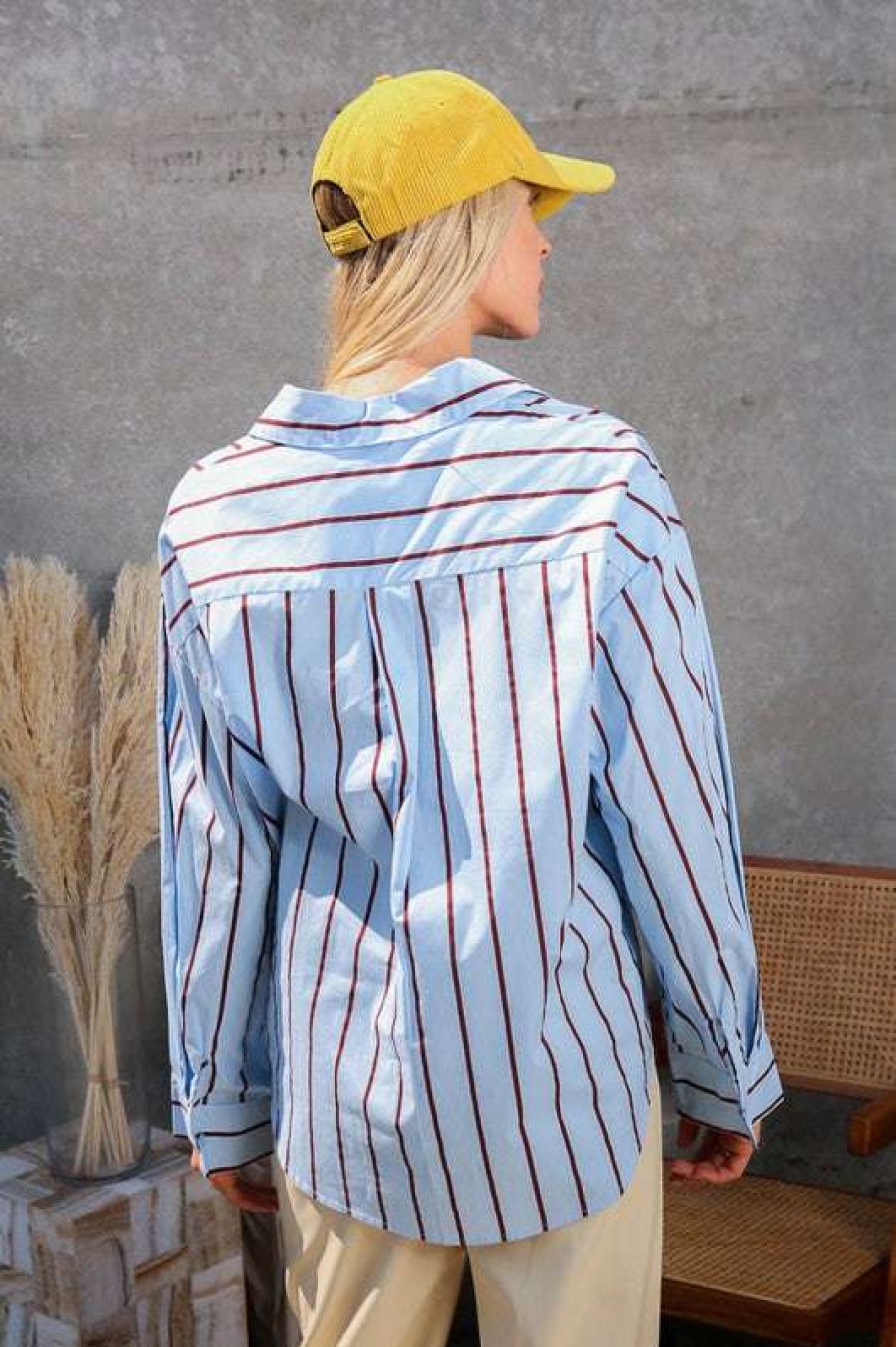 Blouses * | Particular Preppy Pinstripe Top Blue/Wine